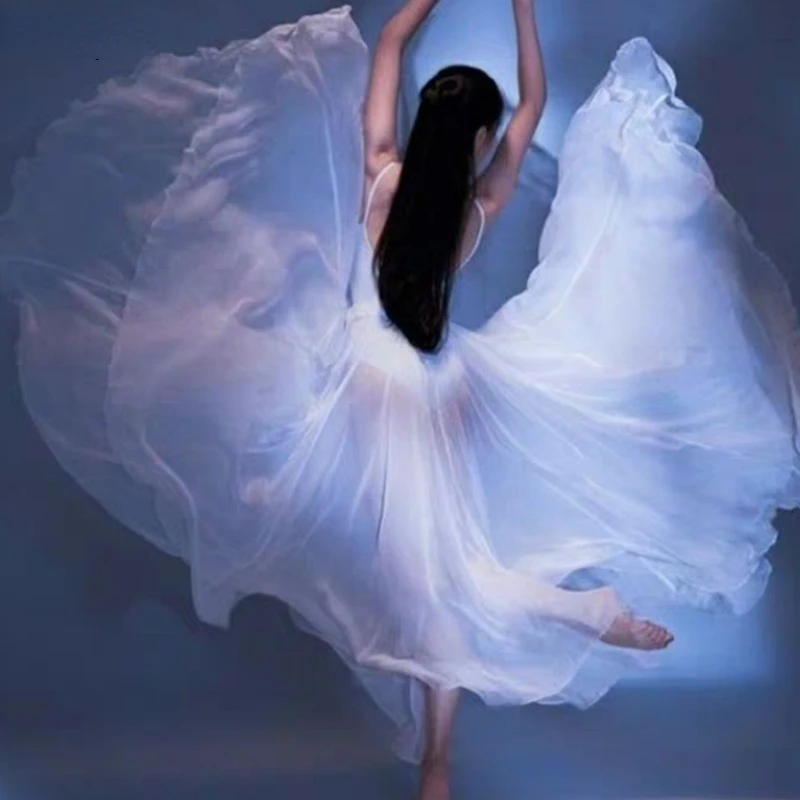 Xinjiang Dance Costumes Chinese Folk Dress Classical National Dance Modern 720 Degree Big Swing Skirt Practice Long Gauze Skirt