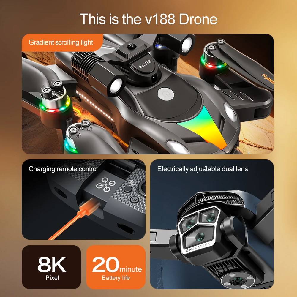 Description Picture 3 of itemIconic Brand V188 Drone 8K HD Aerial Professional Dual Cameras Optical Flow Positioning Avoidance WIFI Brushless Motor GPS Quadcopter