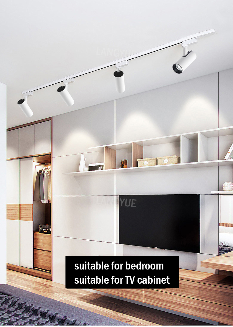 Led Track Light Stepless Dimming Spotlight COB Three-color Dimming Smart Track Lamp Set for Clothing Stores Home Kitchen Bedroom