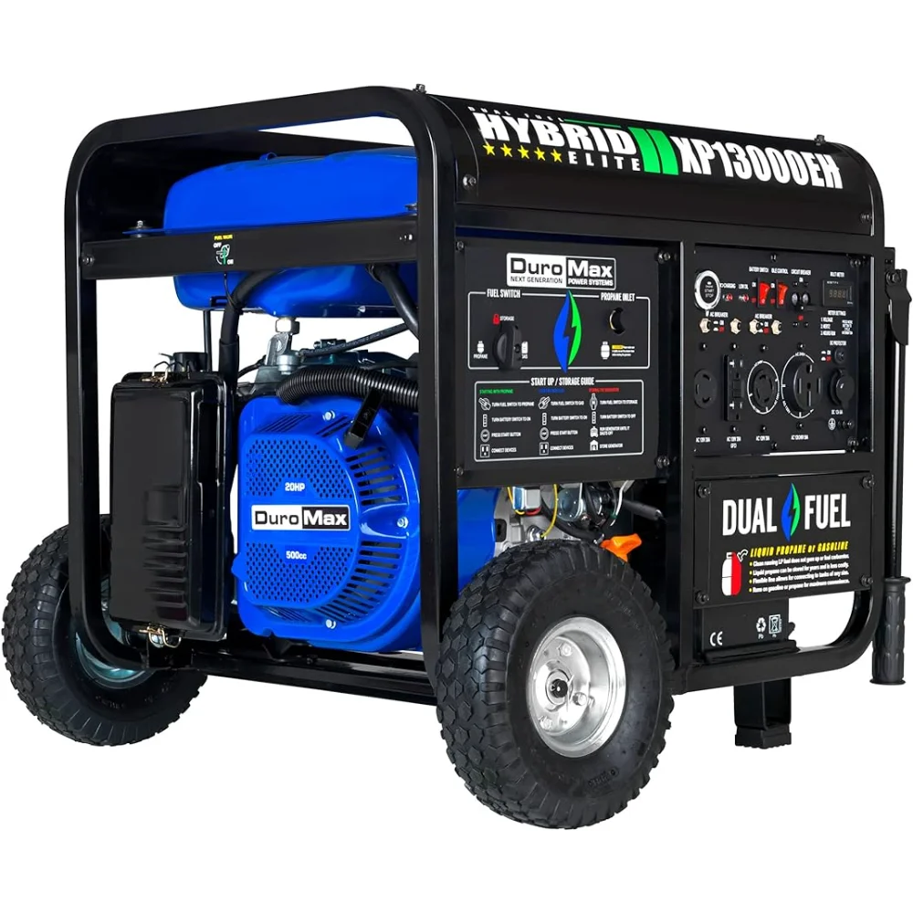 

DuroMax XP13000EH двойной топливный портативный генератор 13000 Вт бензиновый или пропановый Электрический старт-дом резервный, синий/серый