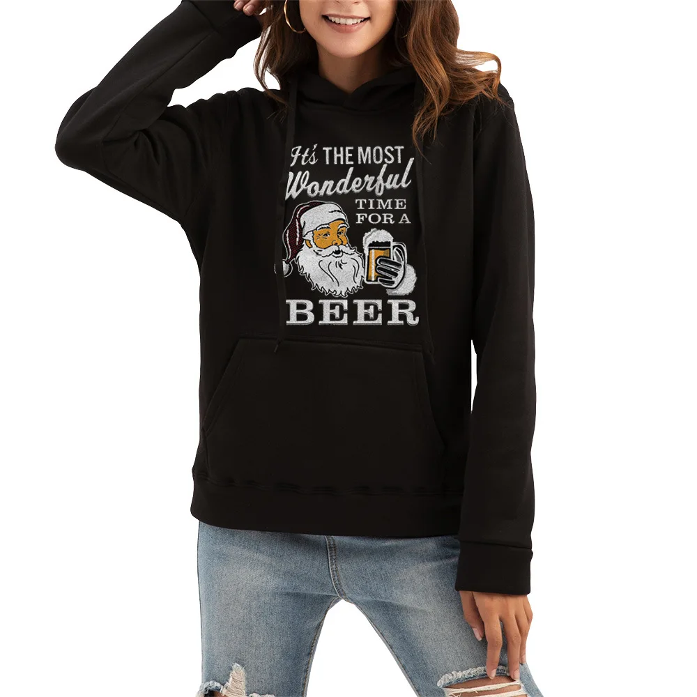 YRYT Add velvet loose hoodie female 2023 autumn and winter new hot Christmas creative printed top