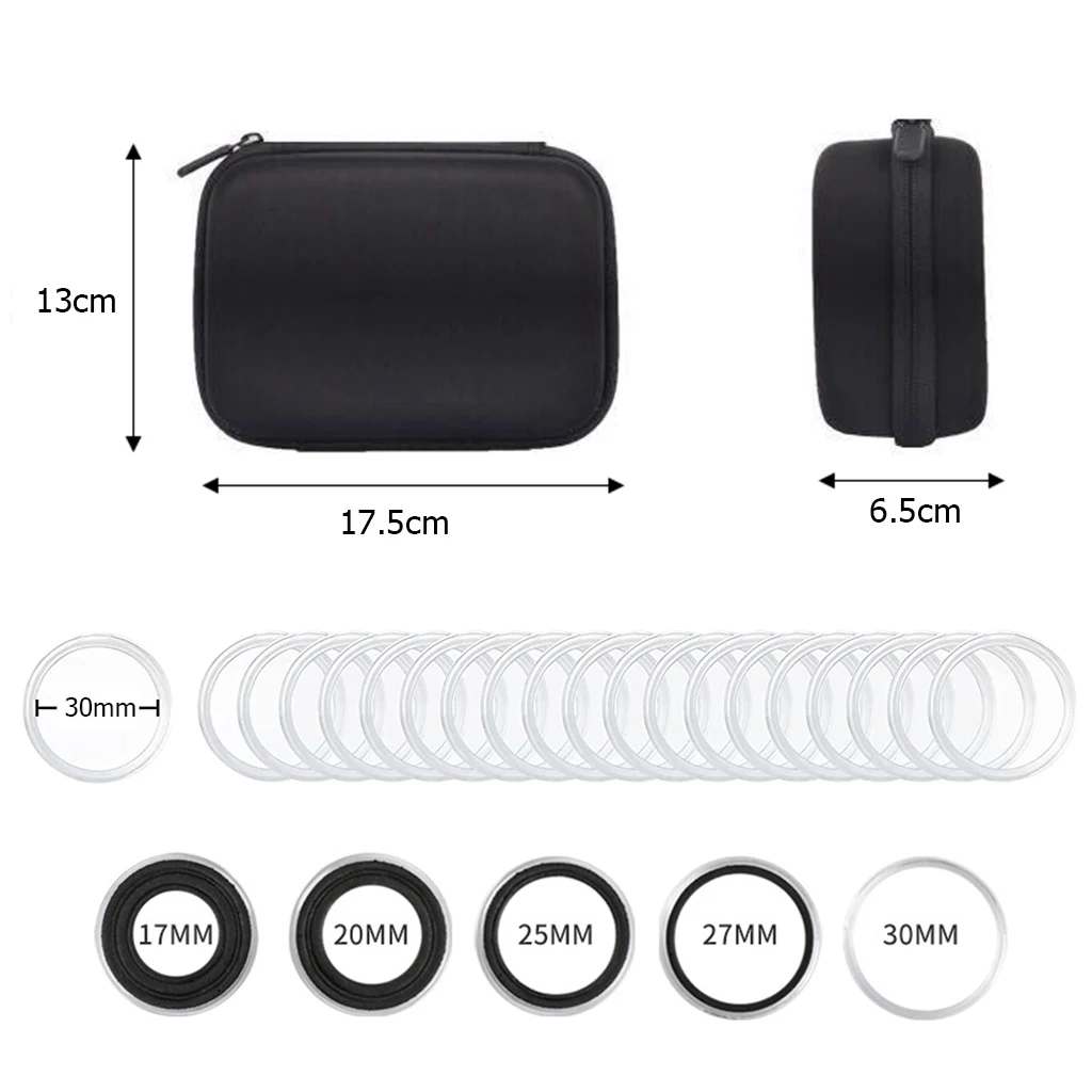 동전 캡슐 케이스, 동전 거치대 정리함 수집 소모품용 보관 가방, 17mm, 20mm, 25mm, 27mm, 42 개,  30mm-Freehip.co.kr