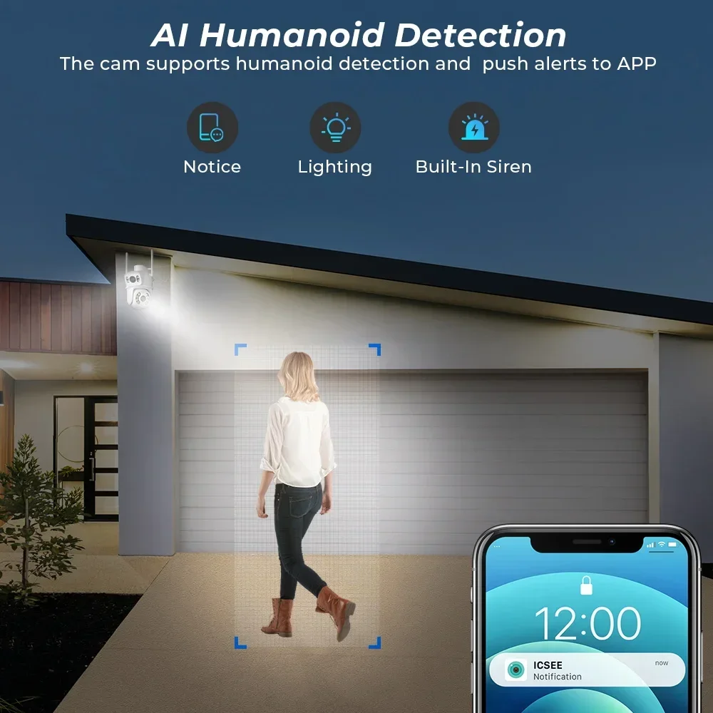 BESDER 8MP 4K PTZ kamera Wifi z podwójny obiektyw podwójnymi ekranami i do wykrywania ludzi, bezprzewodowa zewnętrzna kamera zabezpieczająca CCTV aplikacja ICSEE