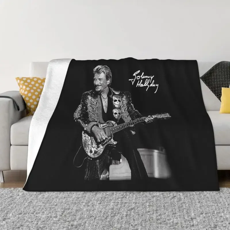 

Johnny Hallyday Blankets Warm Flannel French Singer Rock Music Throw Blanket for Bedding Couch Quilt