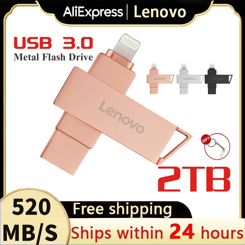 Lenovo 2Tb Pen Drive 1Tb Usb 3.0 Flash Drive Per Iphone Con 2 In 1 Usb-A A Lightning Interface Pendrive Per Iphone Ipad Tablet