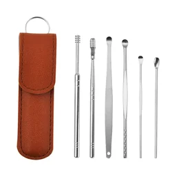Premium Stainless Steel Ear Cleaning Kit - 6-Piece Earwax Removal & Care Tool Set (Brown)