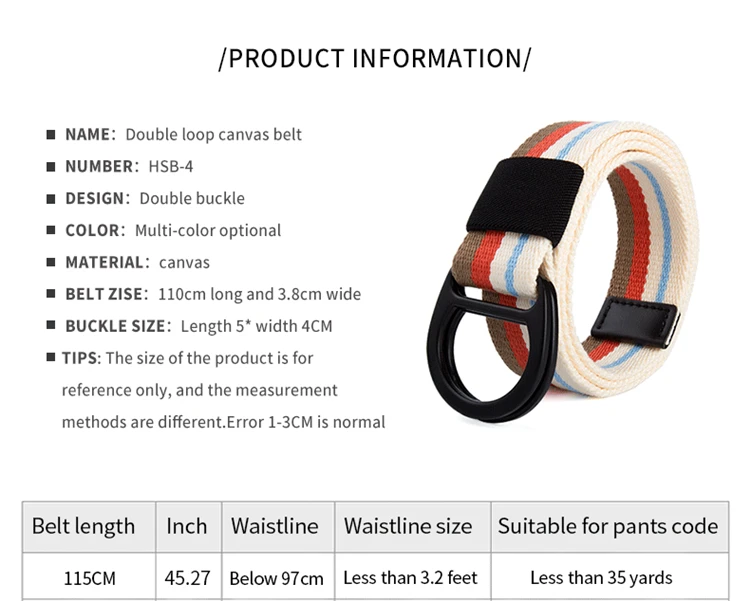 Trendiger Canvas-Gürtel für Teenager, Herrengürtel, doppelte Schlaufenschnalle, Hosengürtel für Studenten, koreanischer Mode-Jeansgürtel für Damen – Detail 1