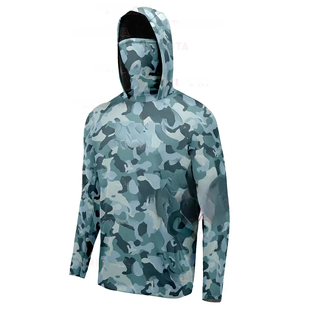 Fishing Shirt With Mask Outdoor Men UV Protection Fishing Hoodie Clothing Long Sleeve Breathable Performance Jersey
