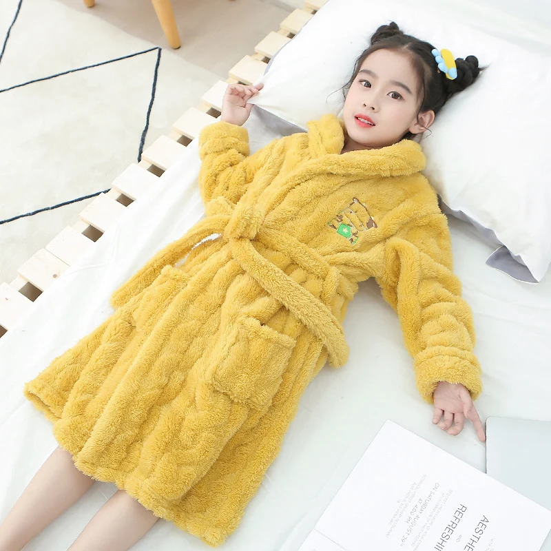 Kids Bathrobe Flanel Sleepwear Girls Cartoon Nightgown Baby Pajamas Autumn Winter