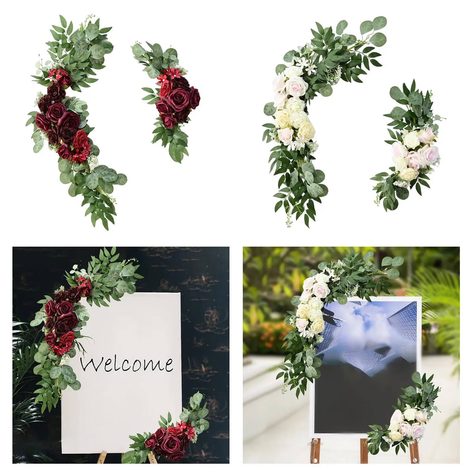 2Pcs Wedding Arch Flowers Swag Green Leaves Floral Arrangement Fake for Wall