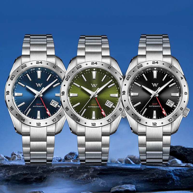 WM Watch Welly Merck Automatic Mechanical Watches Anti-reflective Coated 100M Water Resistant NH34 Sapphire GMT Watch WM193 5