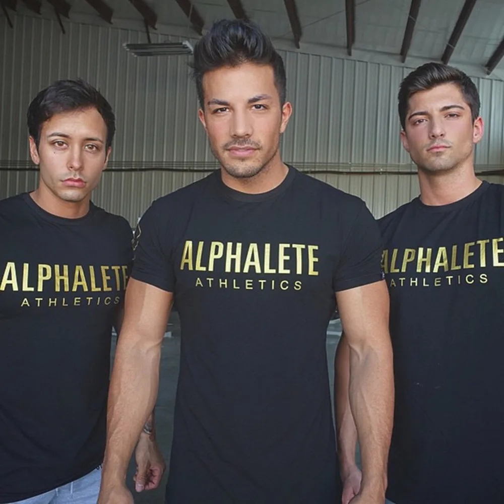Cotton Running Sport T-shirt Men Gym Fitness Skinny Shirt Short Sleeve Print Tee Tops Male Summer Bodybuilding Training Clothing