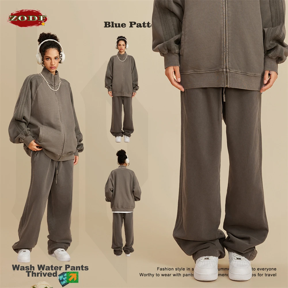 ZODF 2023 Autumn Winter Men Washed 450gsm Pants Unisex High Street Oversized Straight Trousers Streetwears HY0626 3