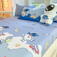 Cartoon Astronaut Printed Fitted Sheet Set with Elastic Band Soft Cotton Mattress Cover Anti-slip Bed Covers 3Pcs Bedding Set 4