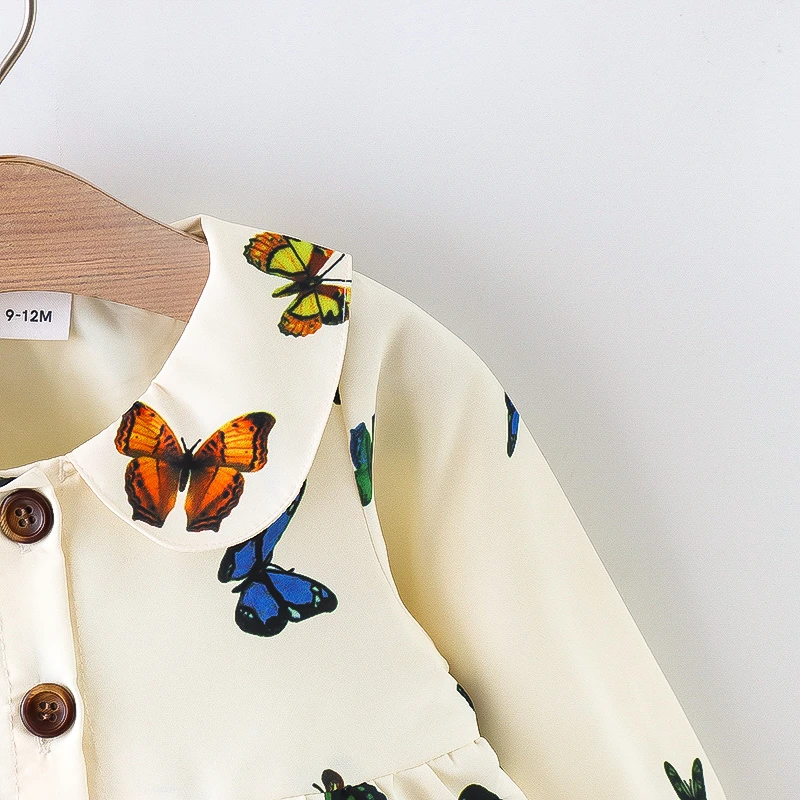 Baby Girl Clothes Jacket Spring and Autumn Butterfly Full Print Single Breasted Lapel Shirt Casual Children's Clothing