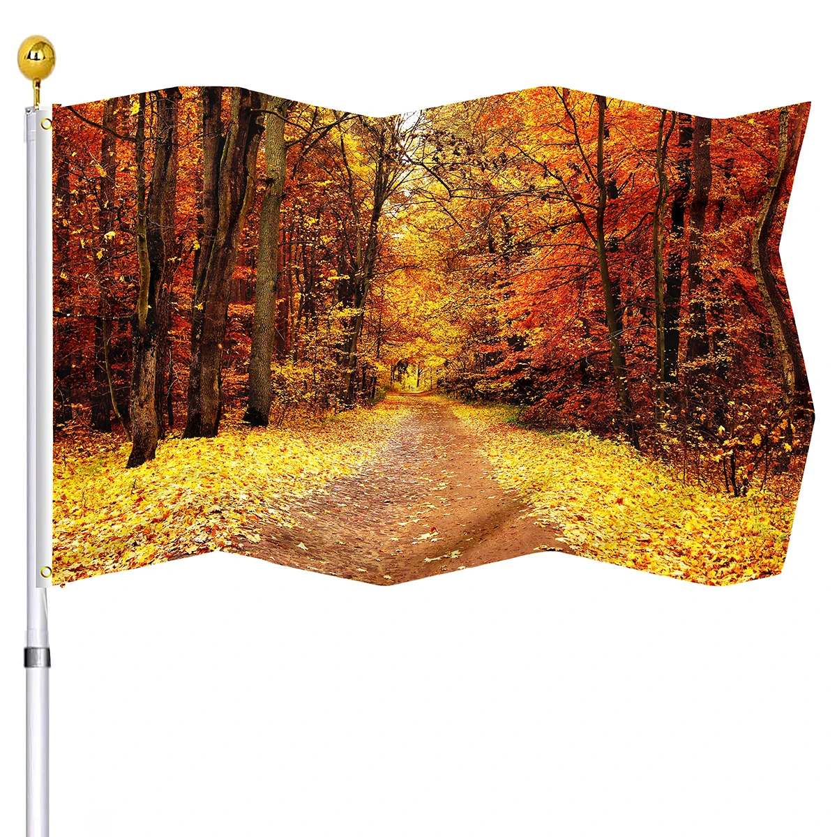 

Осенний флаг, листья, кленовый лист, осенняя сцена, дорога с леса, флаги с природным ландшафтом, полиэстер с латунными кольцами, внутреннее и уличное украшение