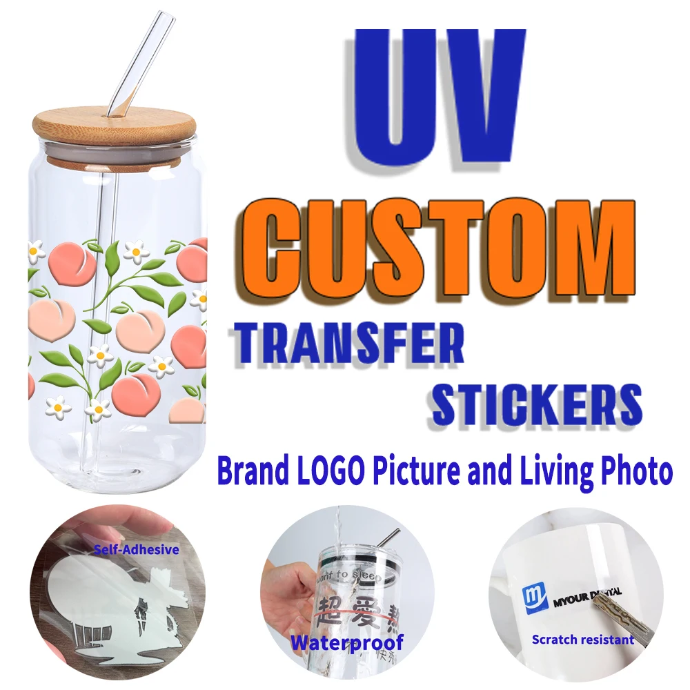 Heat Transfer Stickers UV Transfer Stickers Brand Picture Use for DIY Cup and Smooth Product surface Self-Adhesive Decals Waterproof
