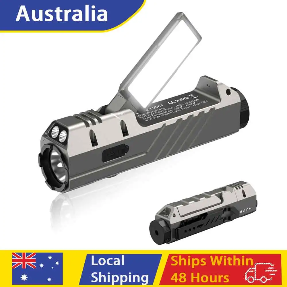 Wurkkos HD05 Flashlight 3100LM Multifunctional Hunting/Hiking Spotlight 4-in-1 LED Rechargeable Flashlight with UV Red Light and Foldable Rotating Side Light High-Lumen Flashlight Suitable for Camping Outdoor Activities and Work Shipped from Australia