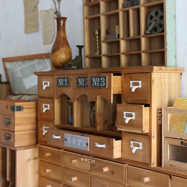 Természetes Fenyő Szilárd Fa Úszó Fali Szekrény Mini Mellkas 10 Fiókos Kávéállomás Tároló Otthoni Dekoráció - Image 4