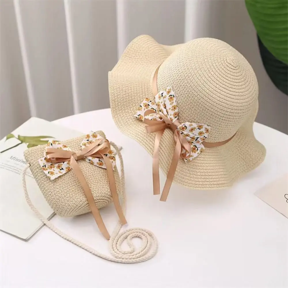 

Big Brim Kids Straw Hat Bag Holiday UV Protection Cute Handbag Sunscreen Breathable Sun Hat Children Girls