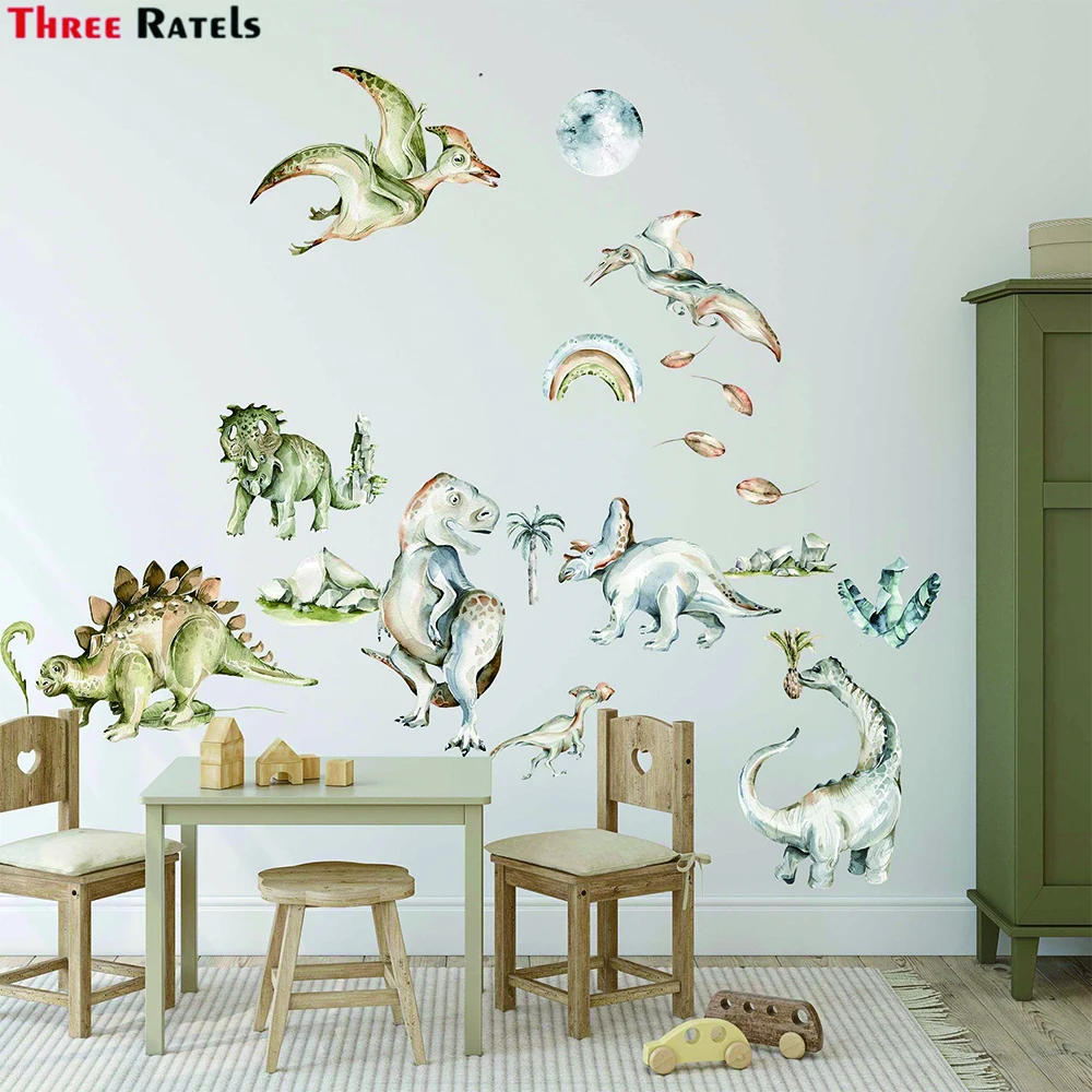 

Three Ratels K742 3d Dinosaur Wall stickers Home Decor Cartoon Living Room Animal Print Decal For Wall Decor Art Mural Stickers