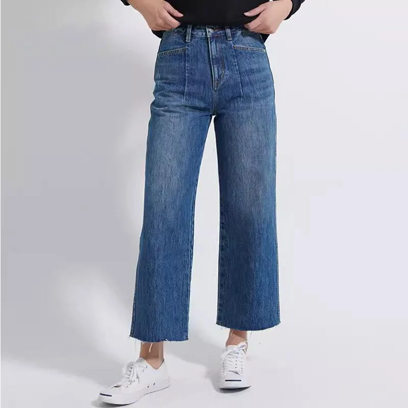 

Women's Slim Fashion Cotton Loose Straight Wide Leg Jeans Women's Trousers Mid-waist Slightly Flared Straight Trendy Long Pants