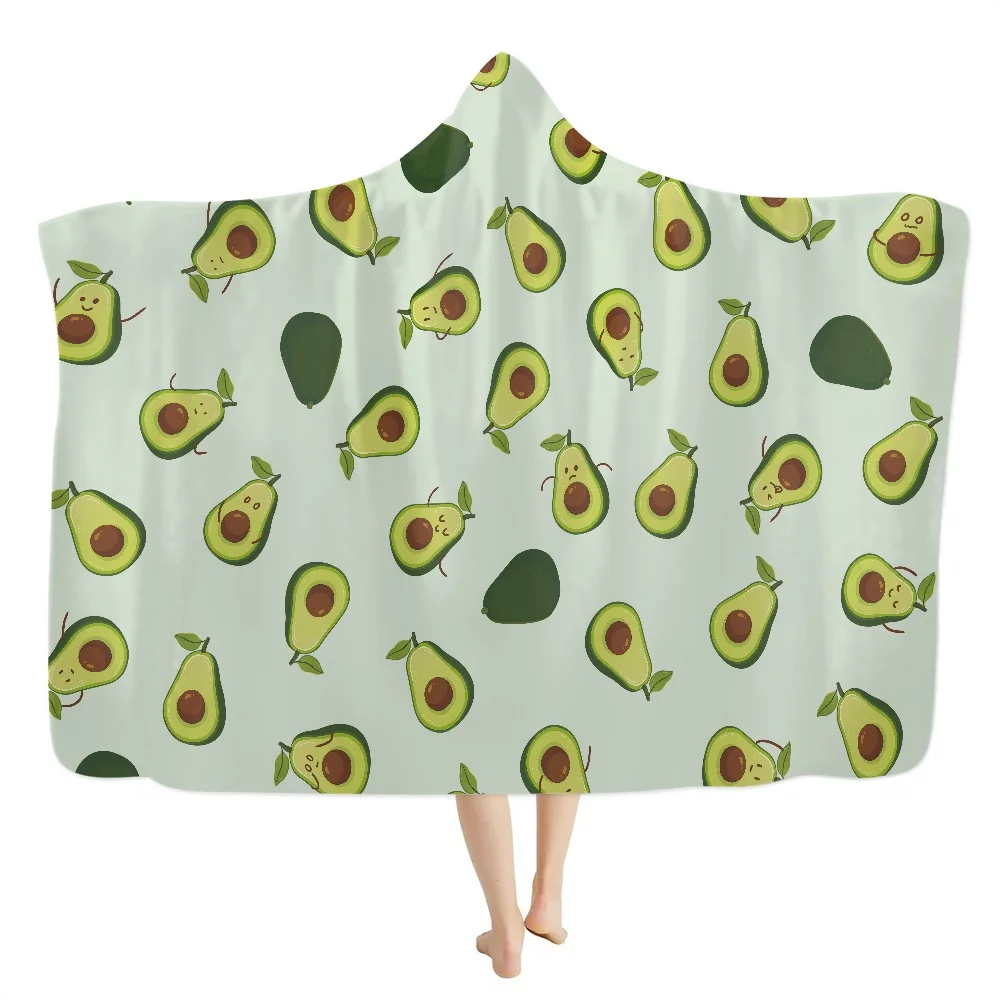 

Custom 3D Print Fluffy Blanket Hooded Cute Cartoon Avocado Wearable Oversized Hoodie Blanket Sofa Blanket For Adult/Child
