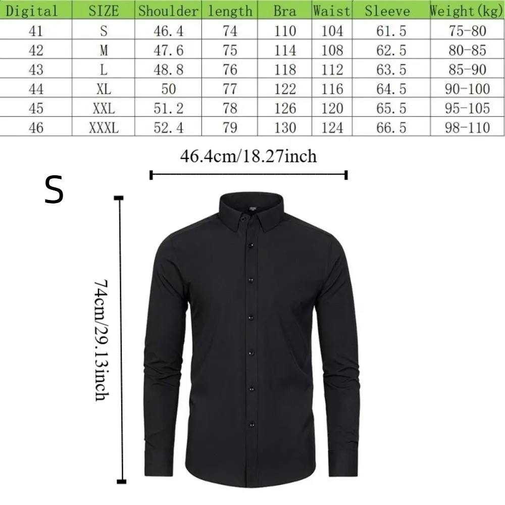 Plus Size Men's Elastic Shirt Anti-wrinkle Non-iron Slim Fit Long Sleeve Breathable Formal Business Casual Office Shirts