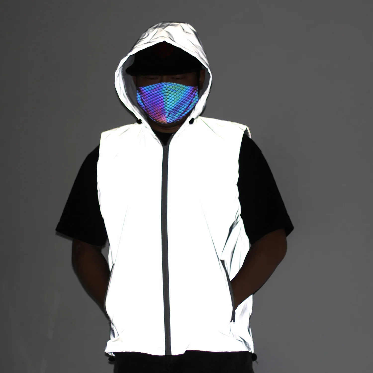 White Reflective Hooded Sleeveless Jackets 2