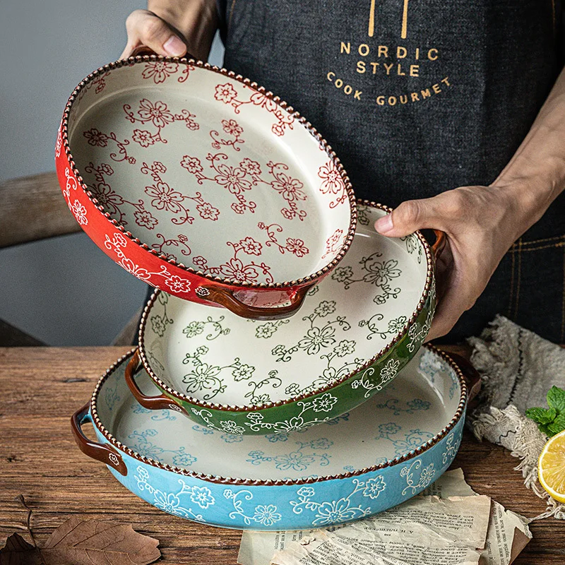

Japanese Cherry Baking Tray Ceramic Microwave Oven Pizza Tray Creative Tableware Household Baking Tray Dishes