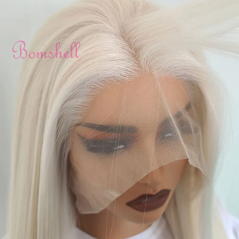 

Bombshell White Color Straight Synthetic 13x4 Lace Front Wigs Glueless High Quality Heat Resistant Fiber Hair For Fashion Women