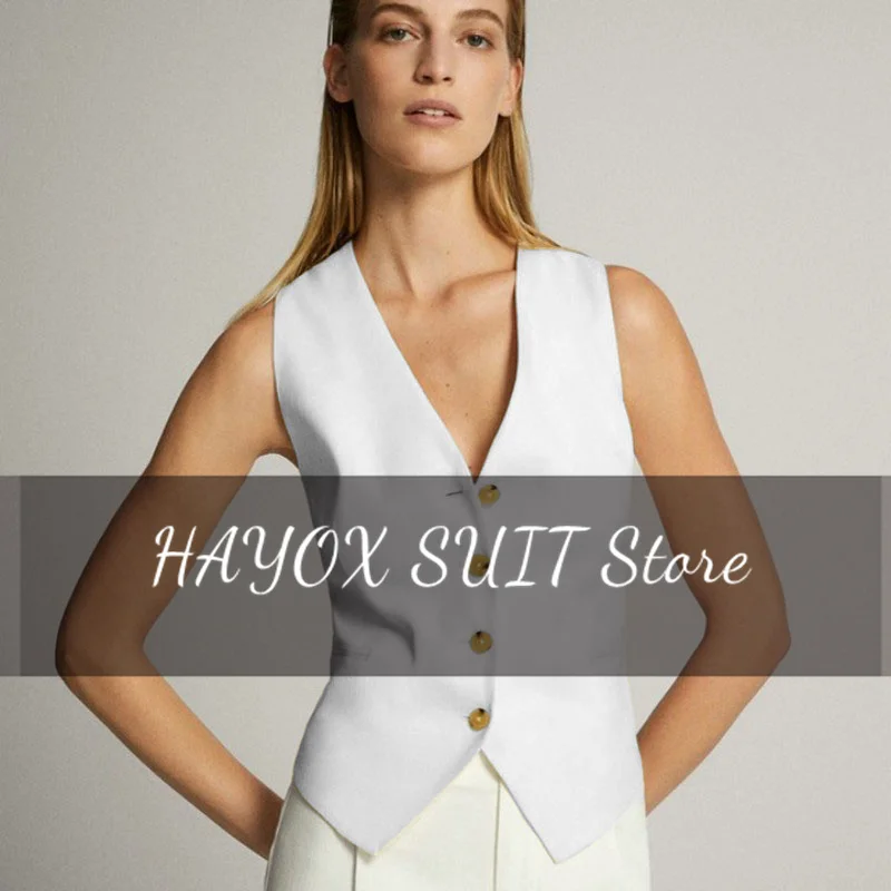 Women's Suit Vest Slim Fit Solid Color V-Neck Single Breasted ...