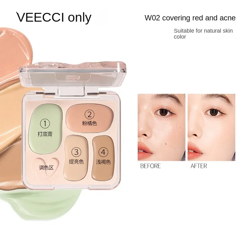 VEECCI Four Colour Concealer Palette Conceal Dark Eye Circles & Pimple Marks Long Lasting Hydrating Concealer Cream