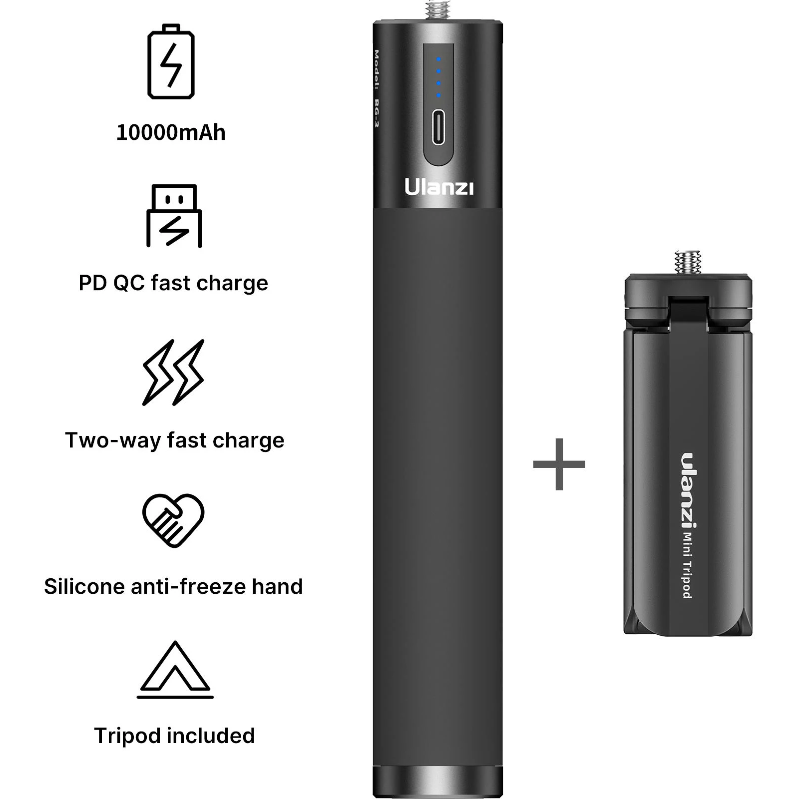 10000mAhPowerBankHandGripUSBATypeCDualChargingPortswith