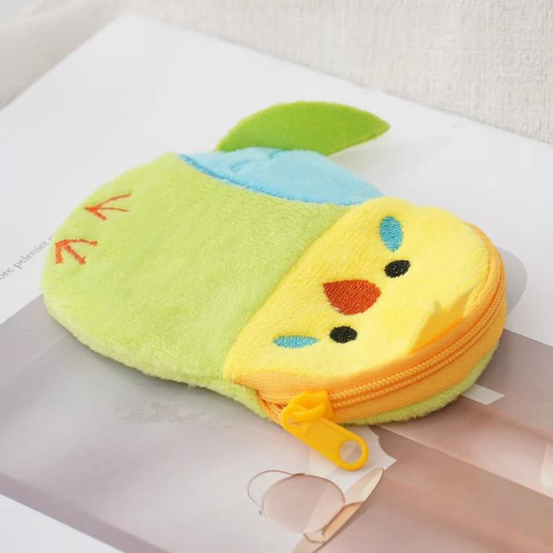 Children's Plush Zero Wallet Pendant Wallet Bags Cartoon Parrot Small Bag Earphones Data Cable Storage Bag Accessories
