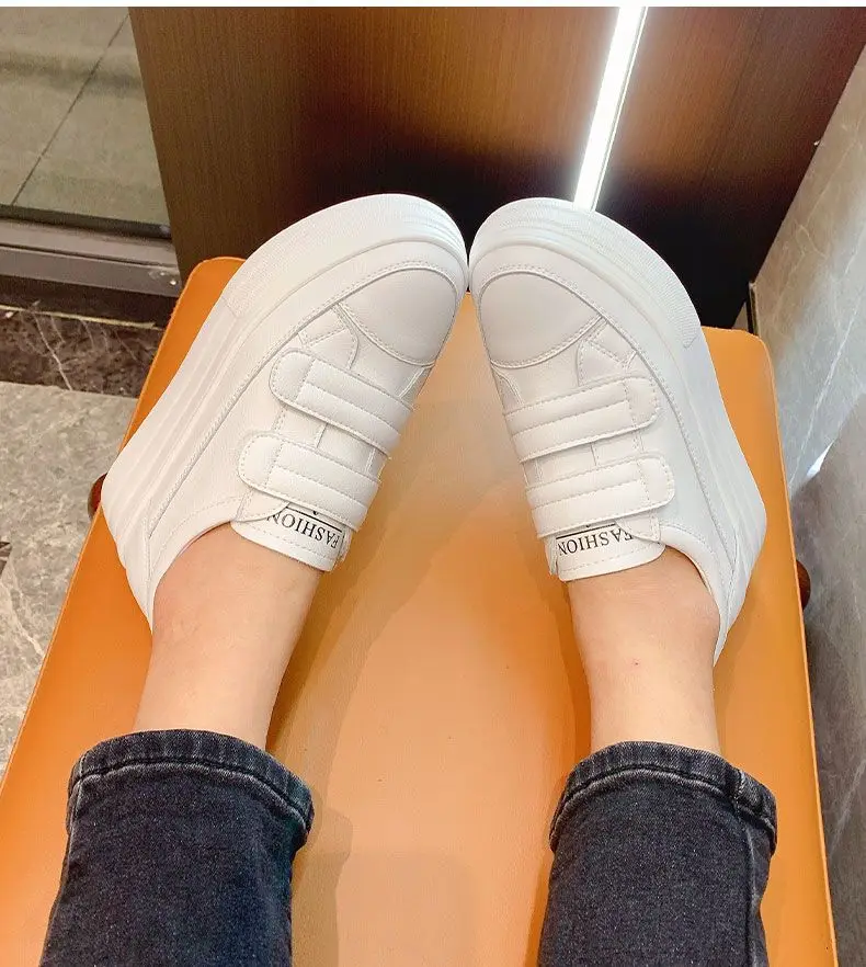 Women's 5cm Leather Wedge Sneakers - true deals club