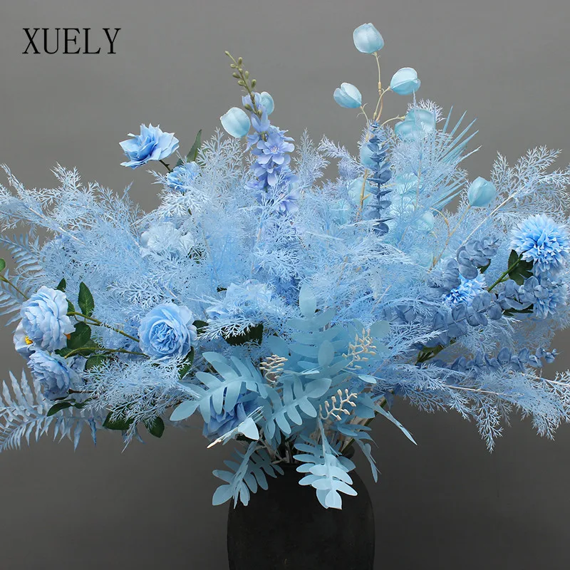 Blue Series Artificial Silk Flower Bouquet for DIY Wedding and Home Decor Arrangements