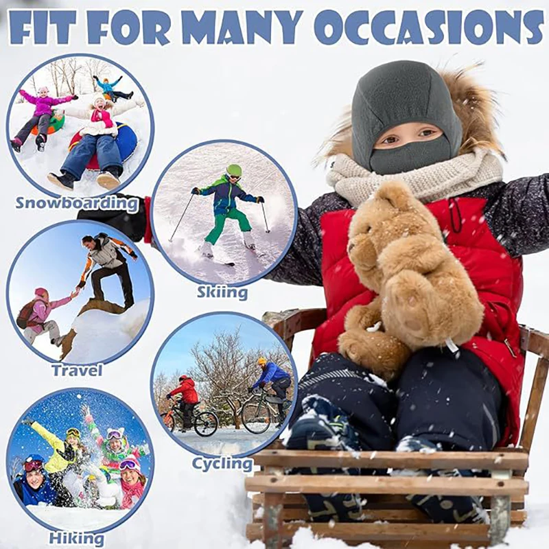 Winter Fleece Kids Balaclava Hat Outdoor Warm Full Face Mask Cover Cycling Ski Beanies Cold-Proof Ear Protection Caps 3