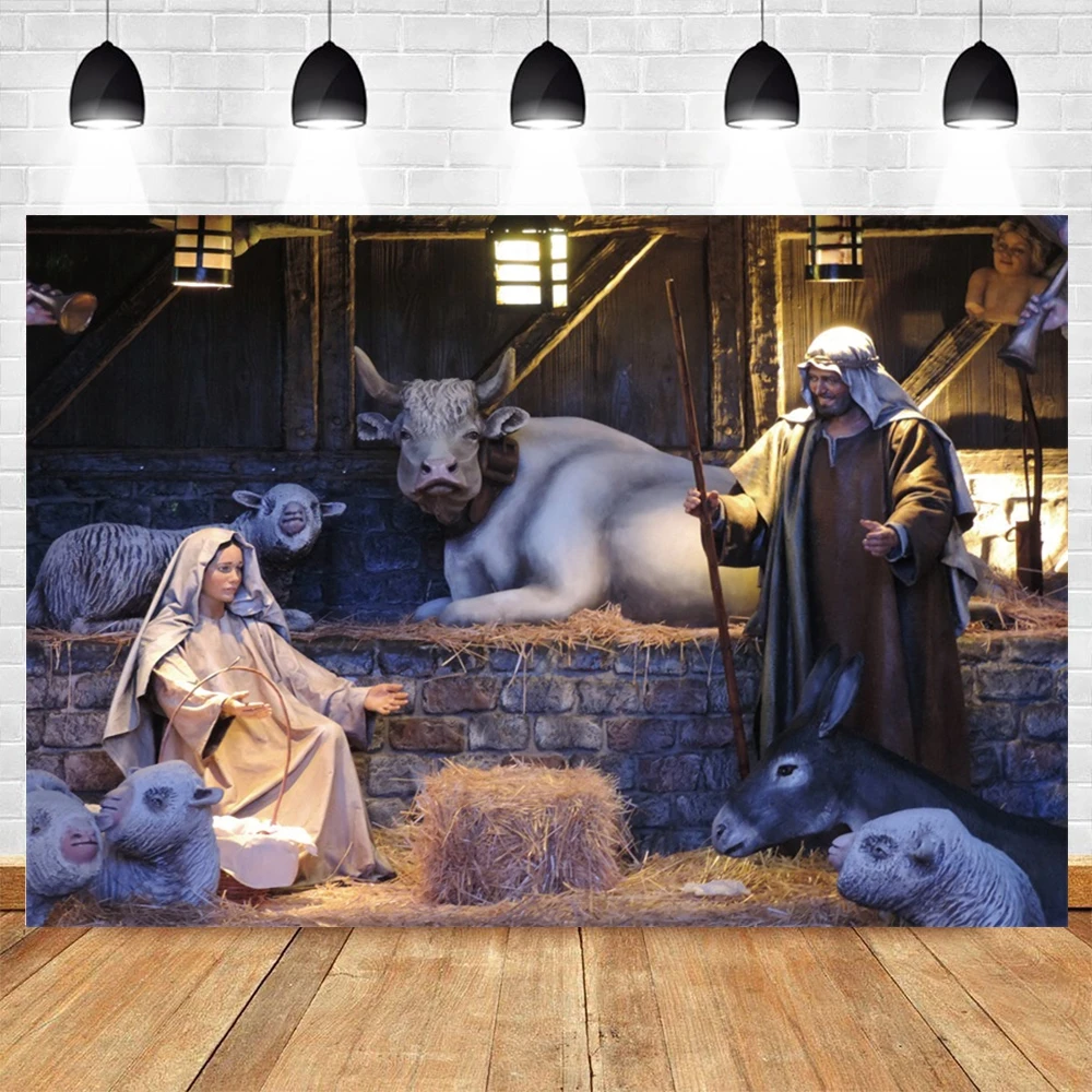 Birth Of Jesus Backdrop 10x8ft - Nativity Manger Scene Vinyl Photo Booth Background