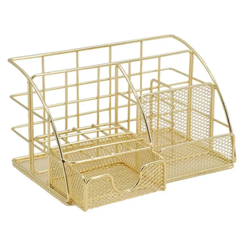 Stationery Organizer Fashion Iron Mesh Desk Pen Holder with Drawer