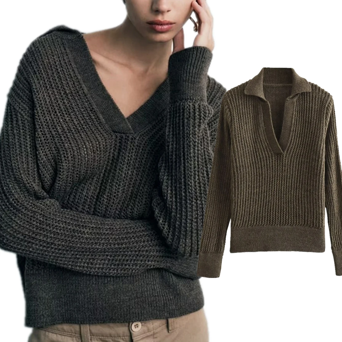 

Elmsk Winter French Fashion Elegant Solid Color Pullover Sweater Casual Loose Knitwear For Women