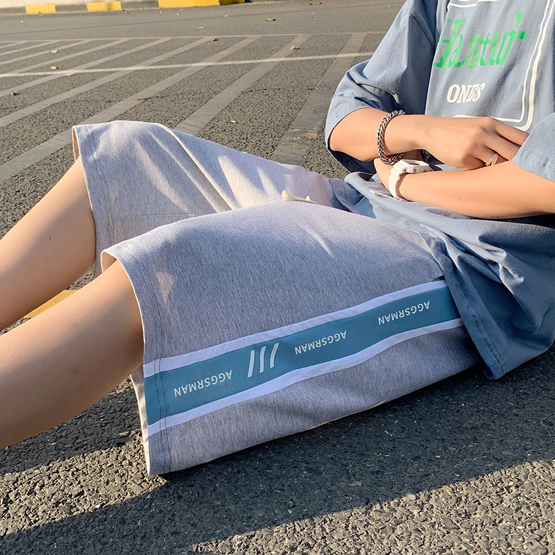 Men Boy Fitness Sports Beach Shorts Knee Length Letters Basketball Hip Hop Loose Fit Shorts Summer Thin Casual Hong Kong Shorts