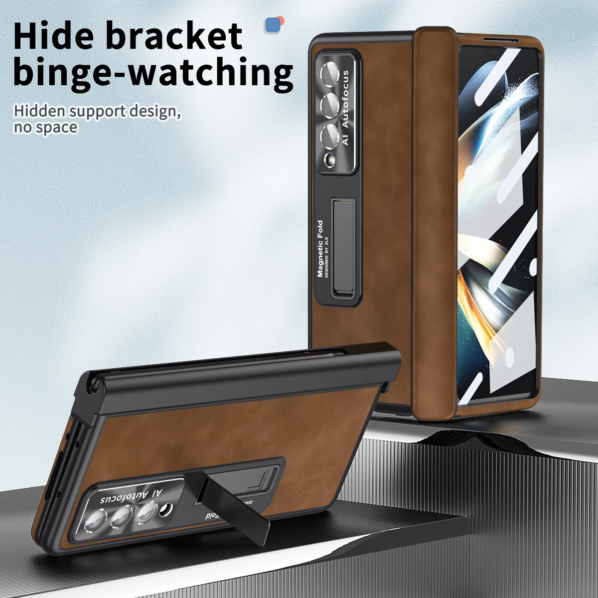 

Magnetic Hinge Folding Case For Samsung Z Fold 4 5G High-end Business Nappa Stripe Holster For Z Fold 3 2 With Hidden Bracket