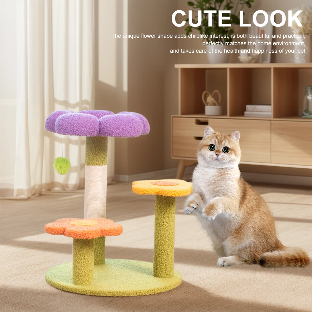 Flower Cat Tree Tower Cat Climbing Frame Multi-Function Cute Cat Tree 3 Layer Small Cat Tower for Playtime and Relaxation