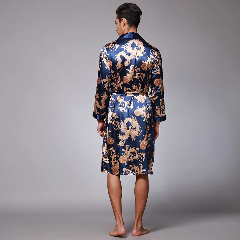 Men Sleepwear Shower Robe Bathrobe Man Pajama With Belt  Ice Silk Satin Pijama Hombre Turndown Collar Pyjama Thin Loungewear New