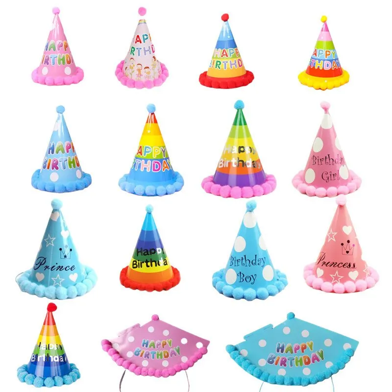 5Pcs Birthday Hat Raindrop Cotton Candy Children Birthday Party Decorations