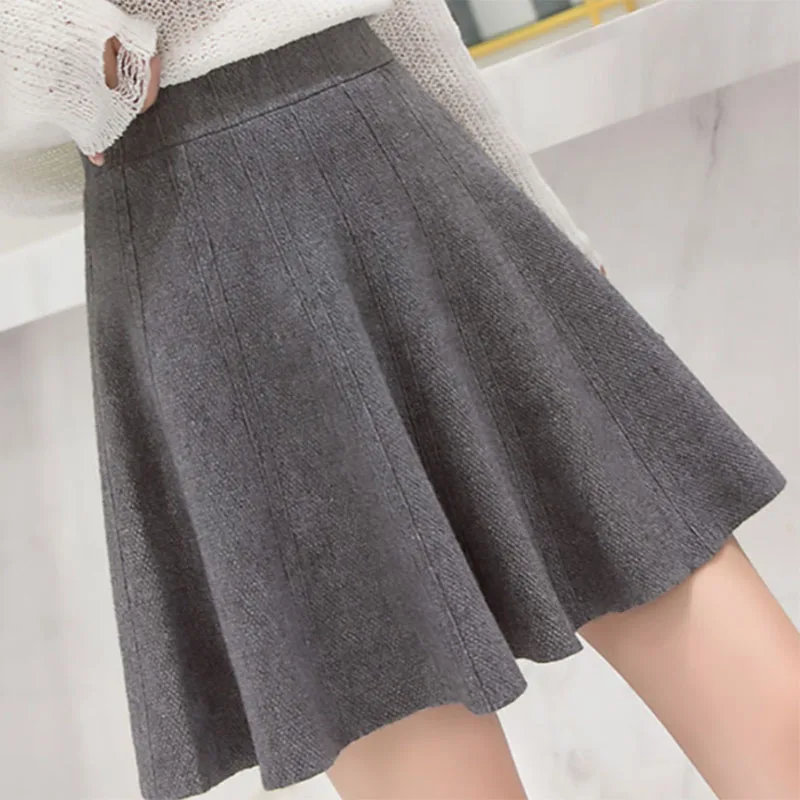 Solid Color Basic Knitted Mini Skirts Women New Autumn Winter Elastic Waist A-Line Skirts Ladies Korean All Match Pleated Skirt Sb6f090b931fd46a2a6a1eb36b0845daeC