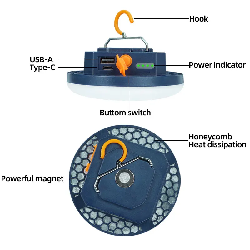 야외 및 비상 상황에 밝음을 더하는 휴대용 충전식 텐트 조명