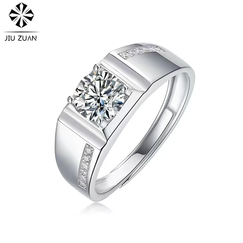 

JIU ZUAN Moissanite Rings Resizable for Man Hip Pop Cool Real 925 Sterling Silver Ring Moissanite Jewelry