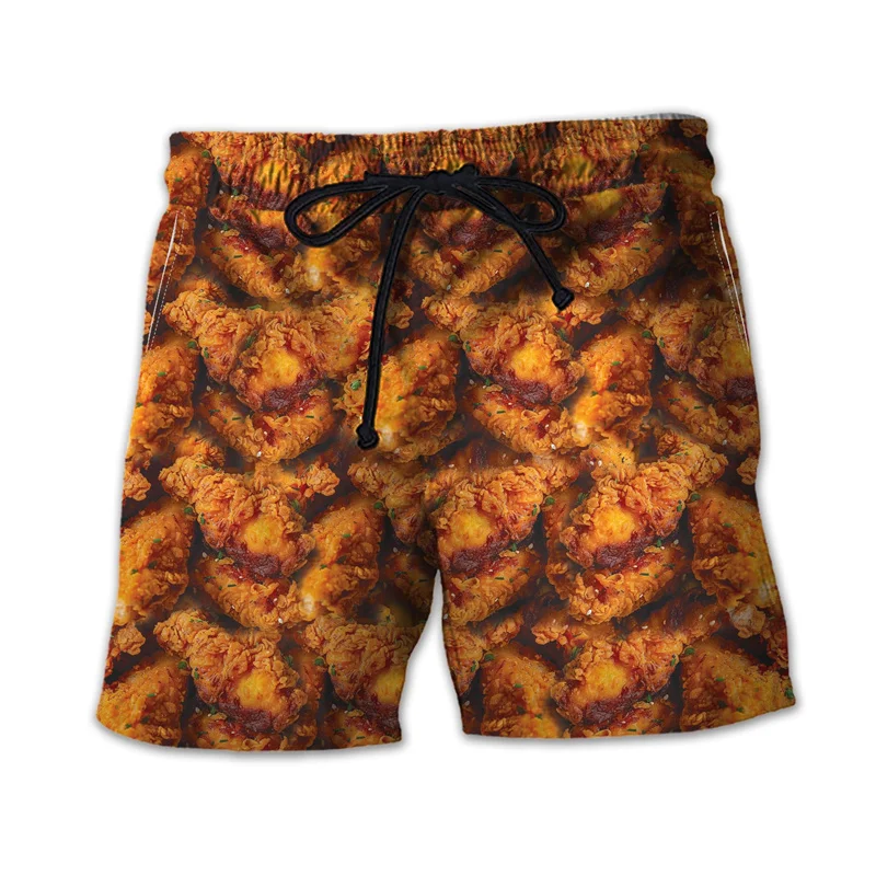 Funny Fast Food Pattern Beach Shorts Men 3d Printed Hamburger Quick Dry Surfing Running Shorts Street Sports Swimming Shorts 3